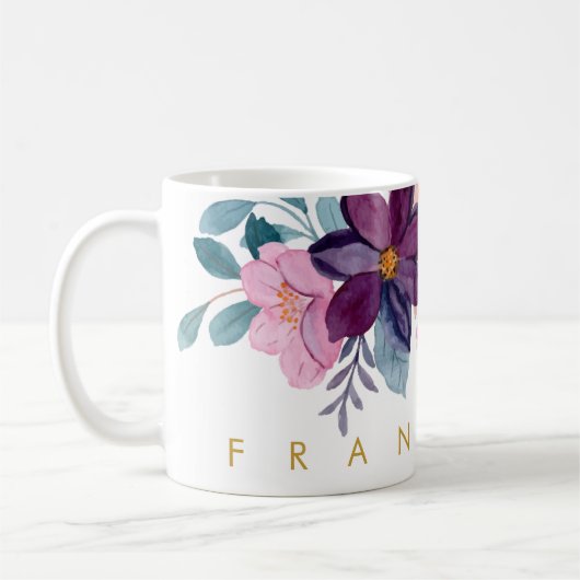 Moderne roze Waterverf Voeg Jouw naam toe Koffiemok (Links)