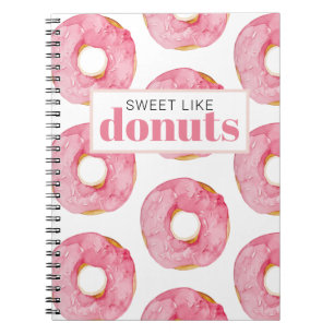 Moderne roze Waterverf zoet als donuts Quote Notitieboek