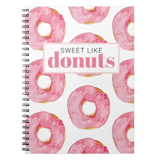 Moderne roze Waterverf zoet als donuts Quote Notitieboek (Voorkant)