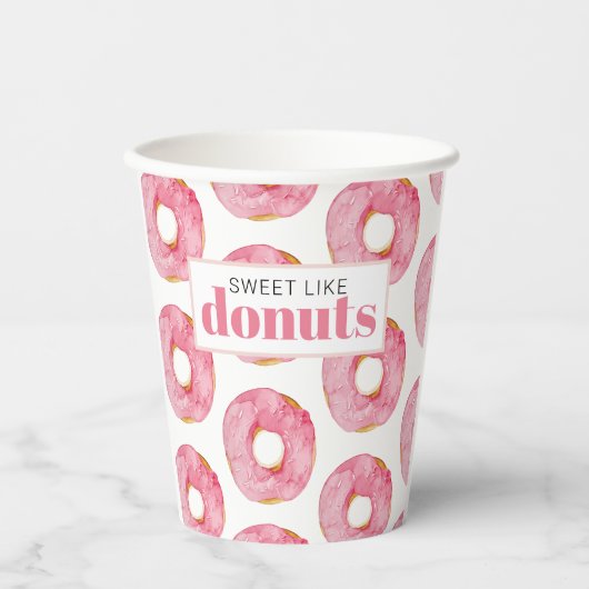 Moderne roze Waterverf zoet als donuts Quote Papieren Bekers (Voorkant)