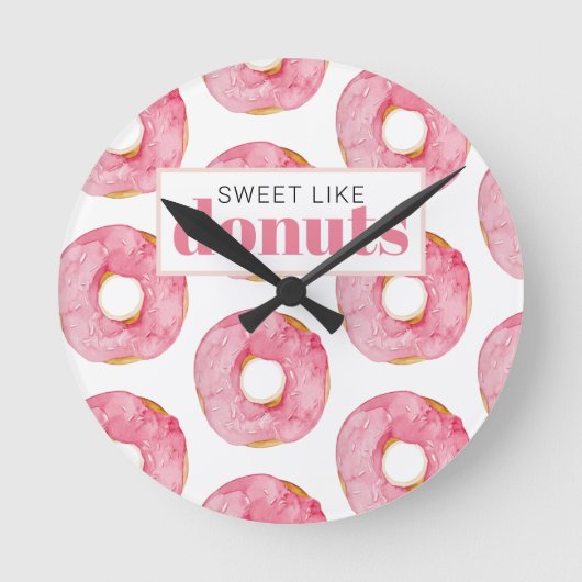 Moderne roze Waterverf zoet als donuts Quote Ronde Klok (Voorkant)