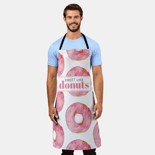 Moderne roze Waterverf zoet als donuts Quote Schort (Gedragen)