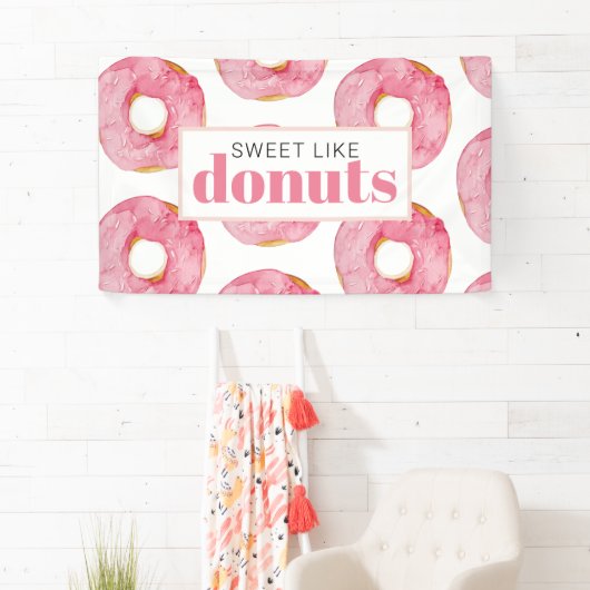Moderne roze Waterverf zoet als donuts Quote Spandoek (Insitu)