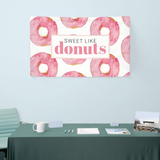 Moderne roze Waterverf zoet als donuts Quote Spandoek (Beurs)