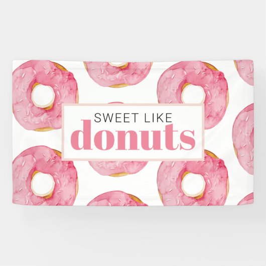 Moderne roze Waterverf zoet als donuts Quote Spandoek (Horizontaal)