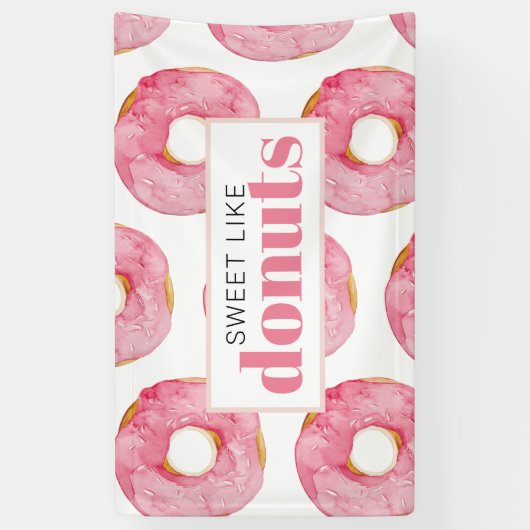 Moderne roze Waterverf zoet als donuts Quote Spandoek (Verticaal)