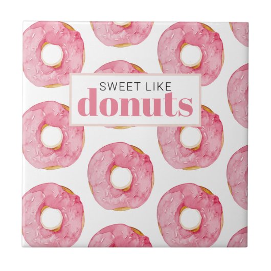 Moderne roze Waterverf zoet als donuts Quote Tegeltje (Voorkant)