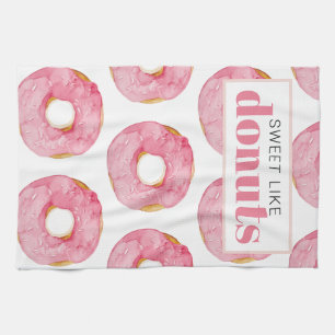 Moderne roze Waterverf zoet als donuts Quote Theedoek