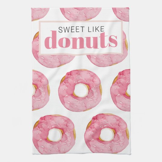Moderne roze Waterverf zoet als donuts Quote Theedoek (Verticaal)