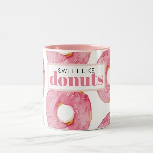 Moderne roze Waterverf zoet als donuts Quote Tweekleurige Koffiemok (Center)