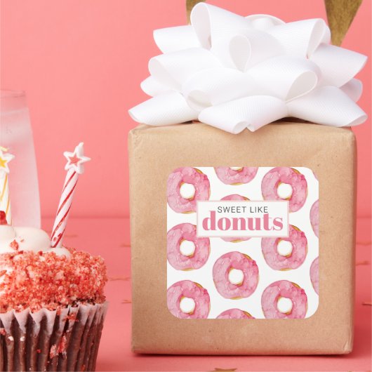 Moderne roze Waterverf zoet als donuts Quote Vierkante Sticker (Feest)