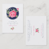 Moderne roze Waterverven Roos wit en blauw Visitekaartje (Voorkant / Achterkant)