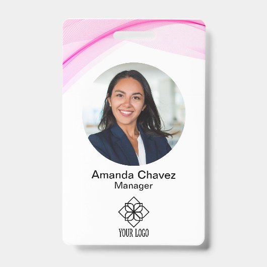 Moderne roze werknemer foto badge (Voorkant)