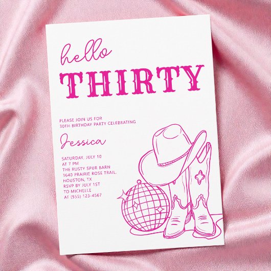 Moderne Roze Westerse Disco 30e Verjaardagsfeestje Kaart