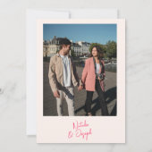 Moderne Roze Whimsical Heldere Retro Foto Bruiloft Kaart (Achterkant)