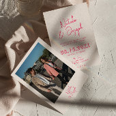 Moderne Roze Whimsical Heldere Retro Foto Bruiloft Kaart