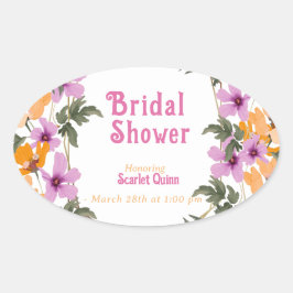 Moderne roze wilde bloem #2 bruidsdouche ovale sticker