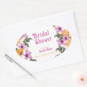 Moderne roze wilde bloem #2 bruidsdouche ovale sticker (Envelop)