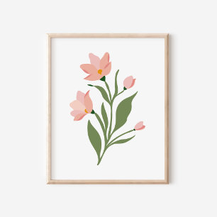 Moderne Roze Wilde Bloemen Illustratie Kunst Poster