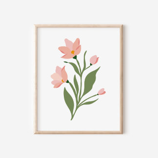 Moderne Roze Wilde Bloemen Illustratie Kunst Poster