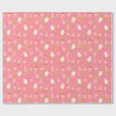 Moderne Roze Winter Kerstmis Patroon Ijs Cadeaupapier (Vlak)