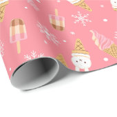 Moderne Roze Winter Kerstmis Patroon Ijs Cadeaupapier (Rol Hoek)