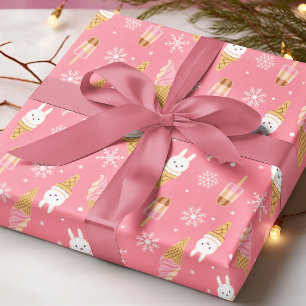 Moderne Roze Winter Kerstmis Patroon Ijs Cadeaupapier