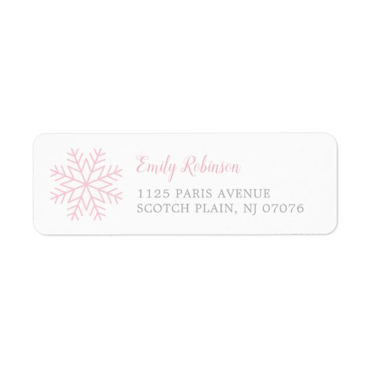 Moderne Roze Winter Snowflake Retouradres Etiket (Voorkant)