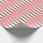 Moderne roze wit en gouden strepen Kerstmis Cadeaupapier (Hoek)