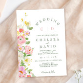 Moderne Roze Wit Monogram Bloemen Huwelijk Kaart