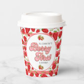 Moderne Roze Witte Aardbei Verjaardag Berry Eerste Papieren Bekers (Voorkant)