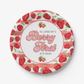 Moderne Roze Witte Aardbei Verjaardag Berry Eerste Papieren Bordje (Voorkant)