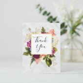 Moderne Roze & Witte Aquarel Bloemige Dank Je Briefkaart (Staand voorkant)