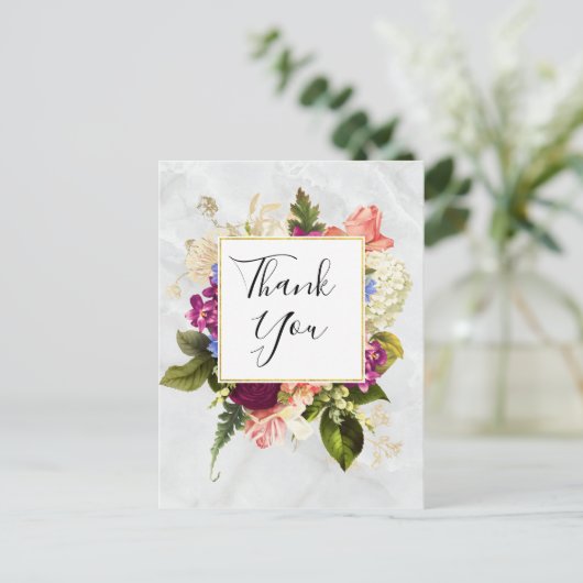 Moderne Roze & Witte Aquarel Bloemige Dank Je Briefkaart (Staand voorkant)