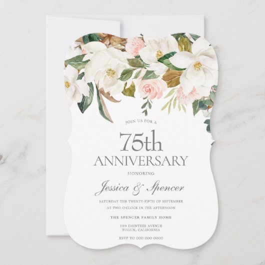 Moderne Roze Witte Bloem 75ste Huwelijksjubileum Kaart (Voorkant)