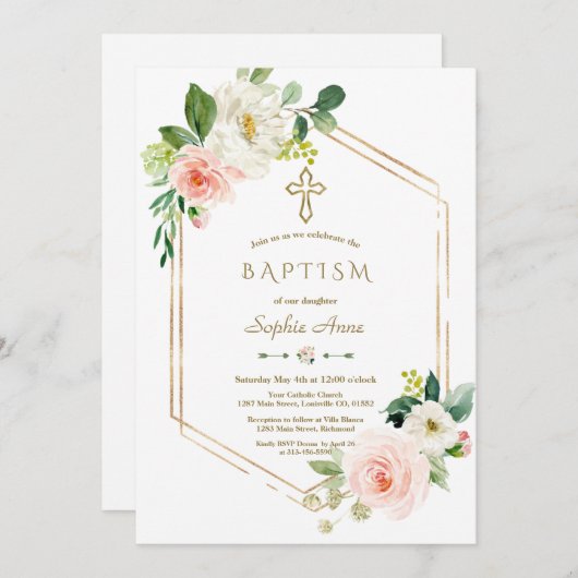 Moderne Roze Witte Bloemen Bloeien Gouden Kruis Do Kaart (Voorkant / Achterkant)