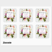 Moderne Roze & Witte Bloemen Bruiloft Dank u Vierkante Sticker (Vel)