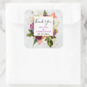Moderne Roze & Witte Bloemen Bruiloft Dank u Vierkante Sticker (Tas)
