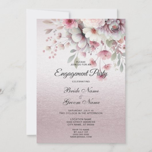 Moderne roze witte bloemen bruiloft uitnodiging (Voorkant)