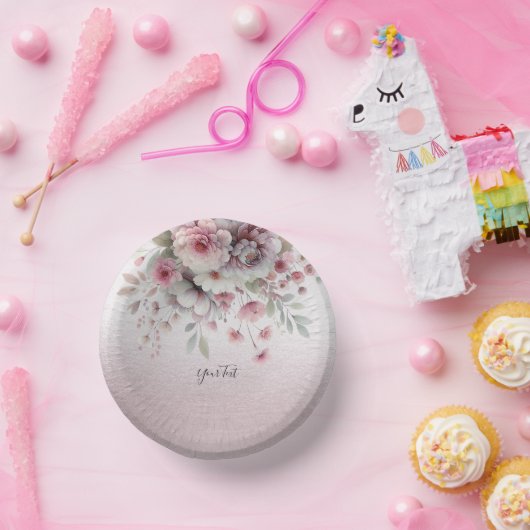 Moderne roze witte bloemen papier kom (Feest)