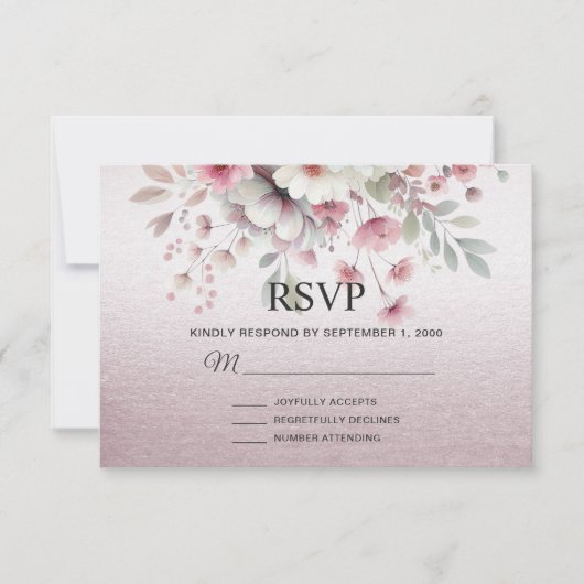 Moderne Roze Witte Bloemen RSVP-kaart RSVP Kaartje (Voorkant)