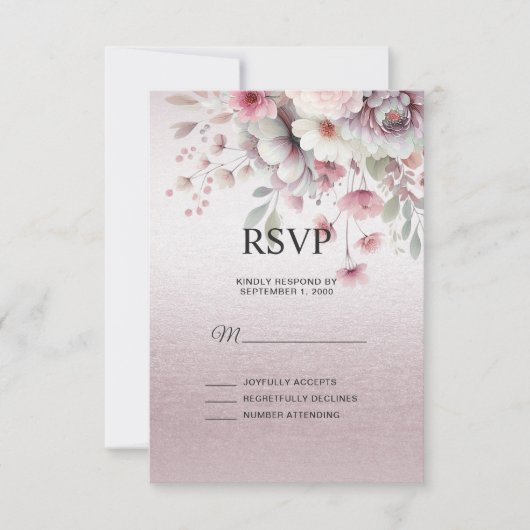 Moderne Roze Witte Bloemen RSVP-kaart RSVP Kaartje (Voorkant)