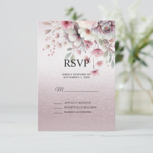 Moderne Roze Witte Bloemen RSVP-kaart RSVP Kaartje (Staand voorkant)