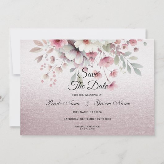 Moderne roze witte bloemen sparen de datum save the date (Voorkant)
