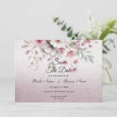 Moderne roze witte bloemen sparen de datum save the date (Staand voorkant)