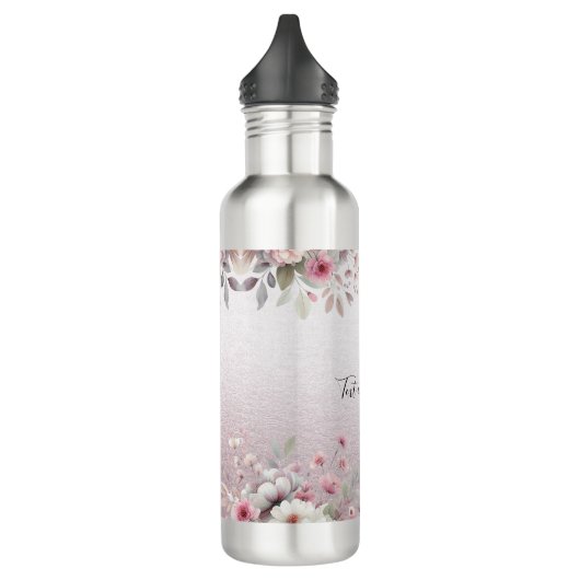 Moderne Roze Witte Bloemen Waterfles Waterfles (Links)