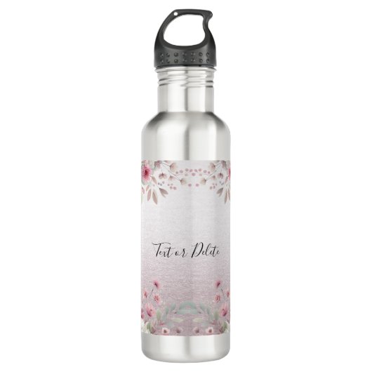 Moderne Roze Witte Bloemen Waterfles Waterfles (Voorkant)