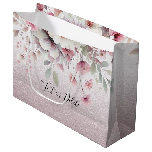 Moderne roze witte bloemencadeau tas groot cadeauzakje (Voorkant Gekanteld)
