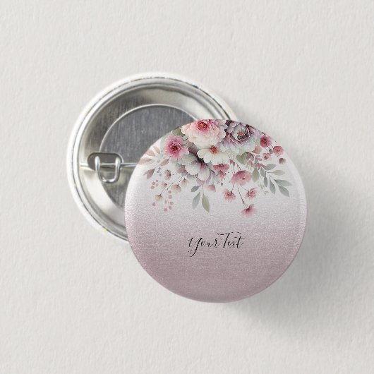 Moderne roze witte bloemenknop ronde button 3,2 cm (Voorkant /achterkant)
