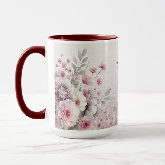Moderne roze witte bloemenkoffie Mok (Links)
